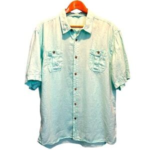 Short Fin Men's Light Turquoise Linen Short Sleeve Shirt Size 2XL Camp Shirt